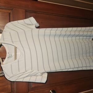 LOFT White and Grey Striped Summer Dress